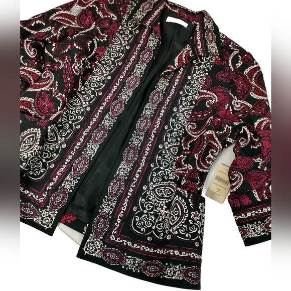 Coldwater Creek Open Front Paisley Motif 3/4 Ruched Sleeve Jacket NWT - Picture 2 of 9
